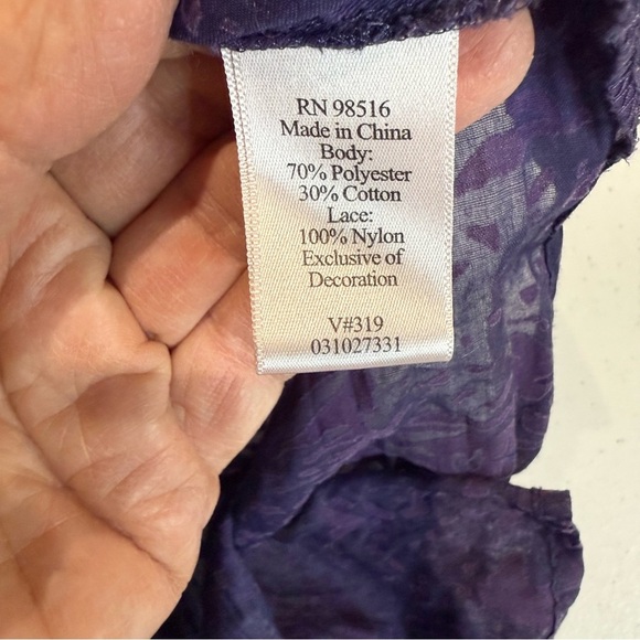 Coldwater Creek Lacy Crinkle Tunic Button Up Purple Blouse Women’s Size Medium - Picture 12 of 14